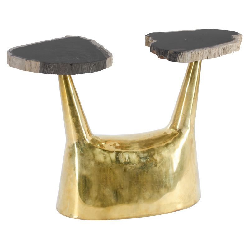Приставной столик Side Table Petrified Wood Латунь Черный Бежевый Приставной столик Side Table Petrified Wood Латунь Черный Бежевый в Твери | Loft Concept