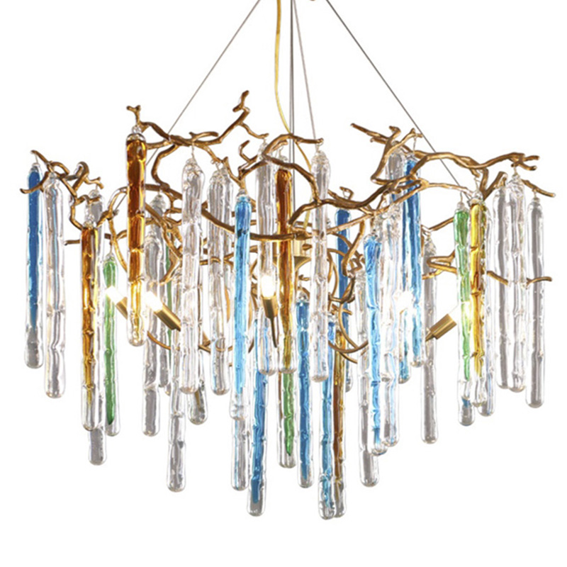 Люстра Waterfall Chandelier Blue Золотой Прозрачный Голубой Люстра Waterfall Chandelier Blue Золотой Прозрачный Голубой в Твери | Loft Concept