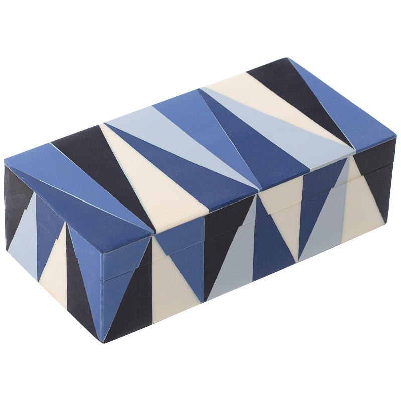 Шкатулка Blue White Triangles Bone Inlay Box Синий Белый Голубой Черный Шкатулка Blue White Triangles Bone Inlay Box Синий Белый Голубой Черный в Твери | Loft Concept