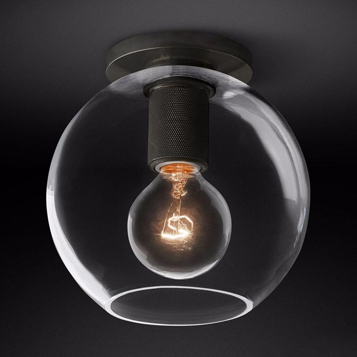 Потолочный светильник RH Utilitaire Globe Shade Flushmount Black Прозрачное Стекло Темная бронза Потолочный светильник RH Utilitaire Globe Shade Flushmount Black Прозрачное Стекло Темная бронза в Твери | Loft Concept