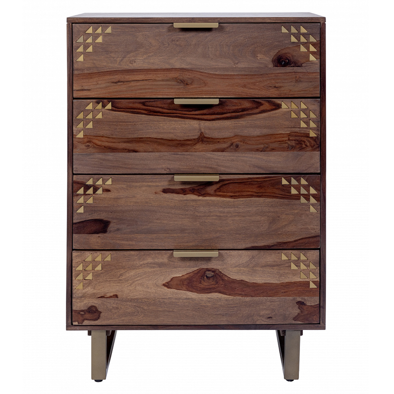 Тумба с выдвижными ящиками из массива дерева Шишам Indian Rosewood Коричневый Золотой в Твери | Loft Concept 