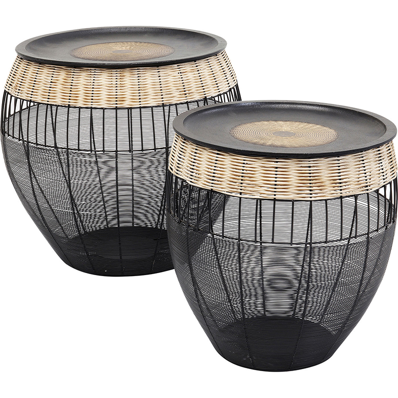 Комплект приставных столов African Wicker Drums Черный Древесина Комплект приставных столов African Wicker Drums Черный Древесина в Твери | Loft Concept