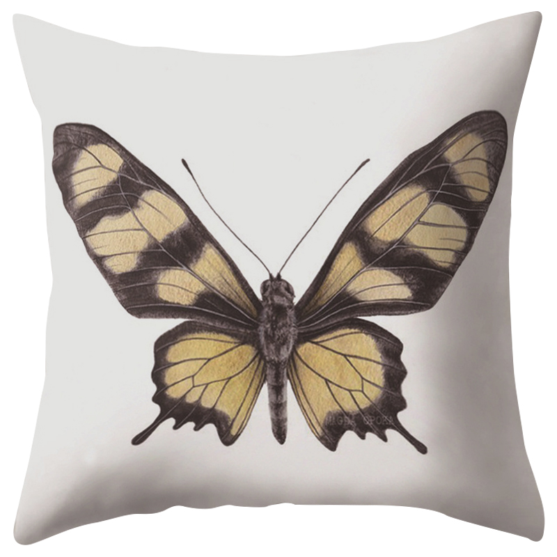 Декоративная подушка Yellow Butterfly Белый Желтый Черный Декоративная подушка Yellow Butterfly Белый Желтый Черный в Твери | Loft Concept