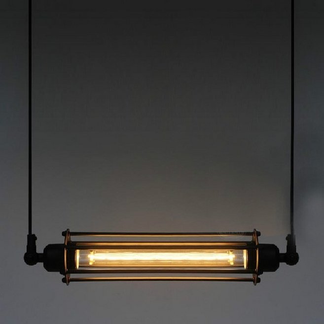 Подвесной светильник Loft Industrial Edison Cage Horizontal Mono Черный Подвесной светильник Loft Industrial Edison Cage Horizontal Mono Черный в Твери | Loft Concept