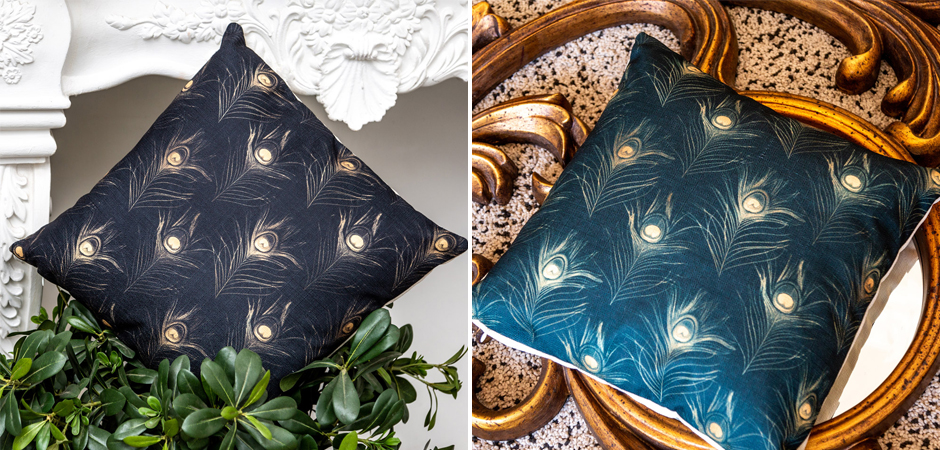 Декоративная подушка c принтом перо павлина Magic Feathers Изумрудная - Loft-Concept в Твери