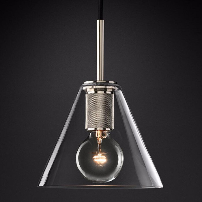 Подвесной светильник RH Utilitaire Funnel Pendant Silver Никель Прозрачное Стекло в Твери | Loft Concept 