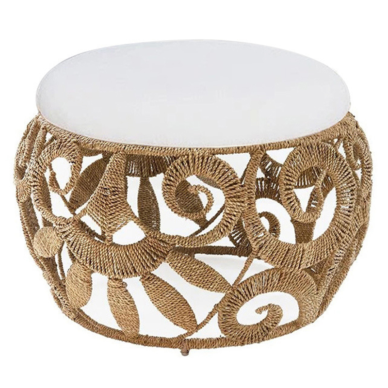 Плетеный пуф Azure Wicker Pouf Бежевый Белый Плетеный пуф Azure Wicker Pouf Бежевый Белый в Твери | Loft Concept