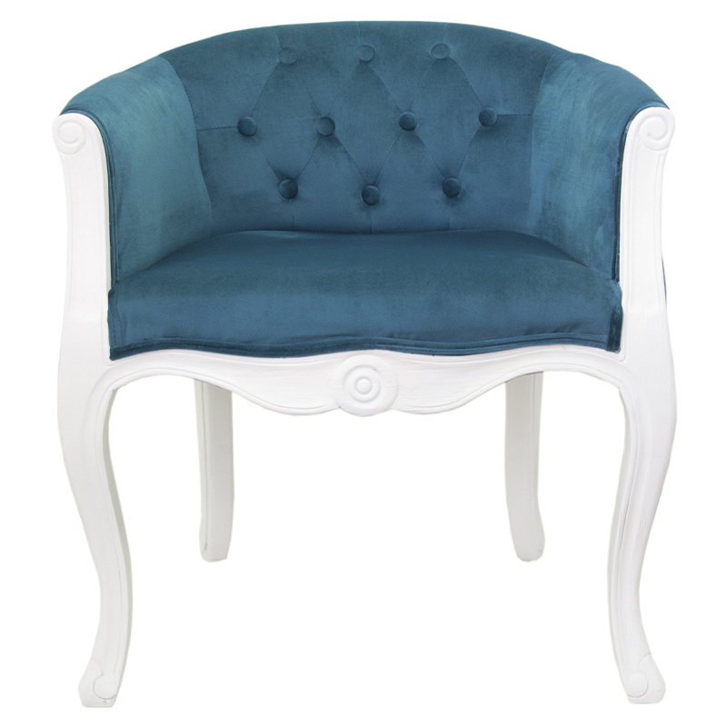 Кресло низкое в стиле прованс Louis French Armchair white and blue velour Бирюзовый Белый Кресло низкое в стиле прованс Louis French Armchair white and blue velour Бирюзовый Белый в Твери | Loft Concept