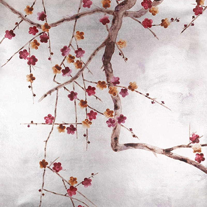 Обои ручная роспись Plum Blossom Original colourway on Tarnished Silver gilded paper with pearlescent antiquing Обои ручная роспись Plum Blossom Original colourway on Tarnished Silver gilded paper with pearlescent antiquing в Твери | Loft Concept
