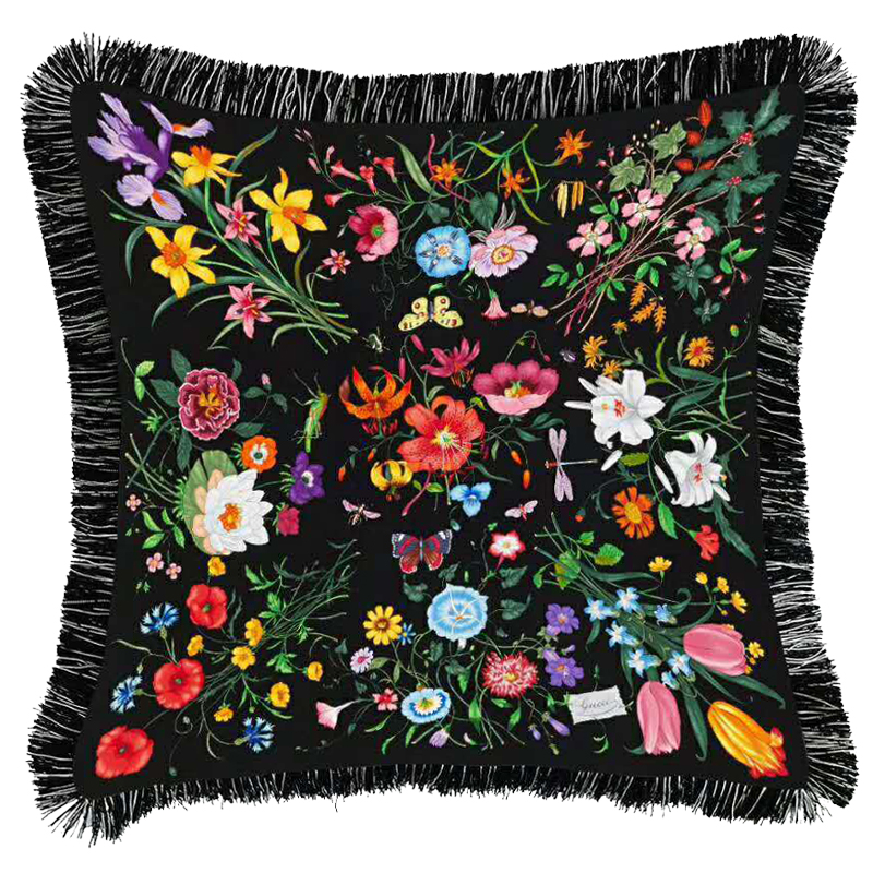 Декоративная подушка Cтиль Gucci Wildflowers Черный Мульти Декоративная подушка Cтиль Gucci Wildflowers Черный Мульти в Твери | Loft Concept