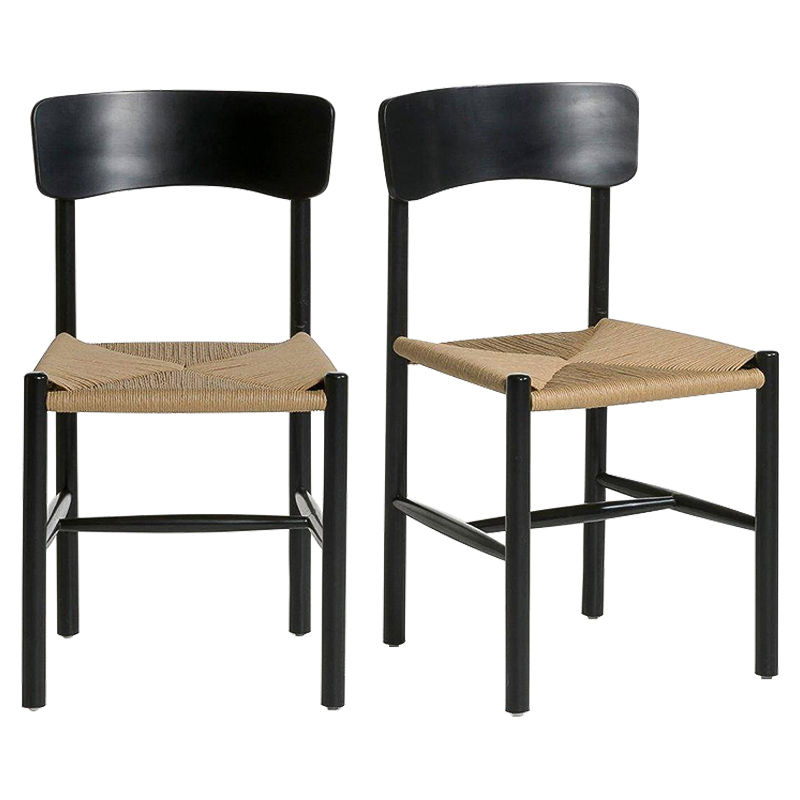 Комплект из 2-х стульев Wicker Black Chairs Бежевый Черный Комплект из 2-х стульев Wicker Black Chairs Бежевый Черный в Твери | Loft Concept