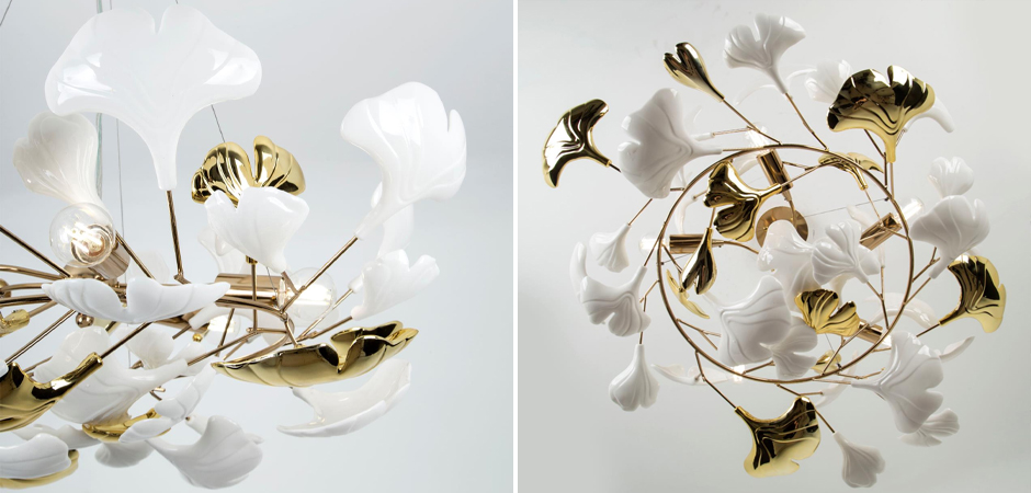 Люстра Wintery flover Gold с Белыми декоративными плафонами Люстра Wintery flover Gold с Белыми декоративными плафонами - Loft-Concept в Твери