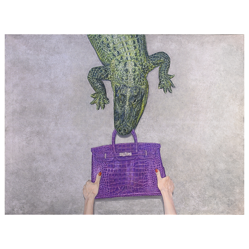 Картина Gator Birkin Hands Серый Фиолетовый Зеленый Красный Картина Gator Birkin Hands Серый Фиолетовый Зеленый Красный в Твери | Loft Concept