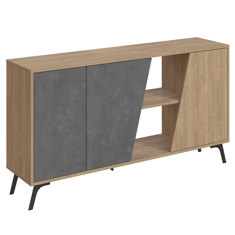 Комод с дверцами и 2-мя открытыми отделениями серого и древесного цвета FIONA CONSOLE OAK Древесина Серый Комод с дверцами и 2-мя открытыми отделениями серого и древесного цвета FIONA CONSOLE OAK Древесина Серый в Твери | Loft Concept