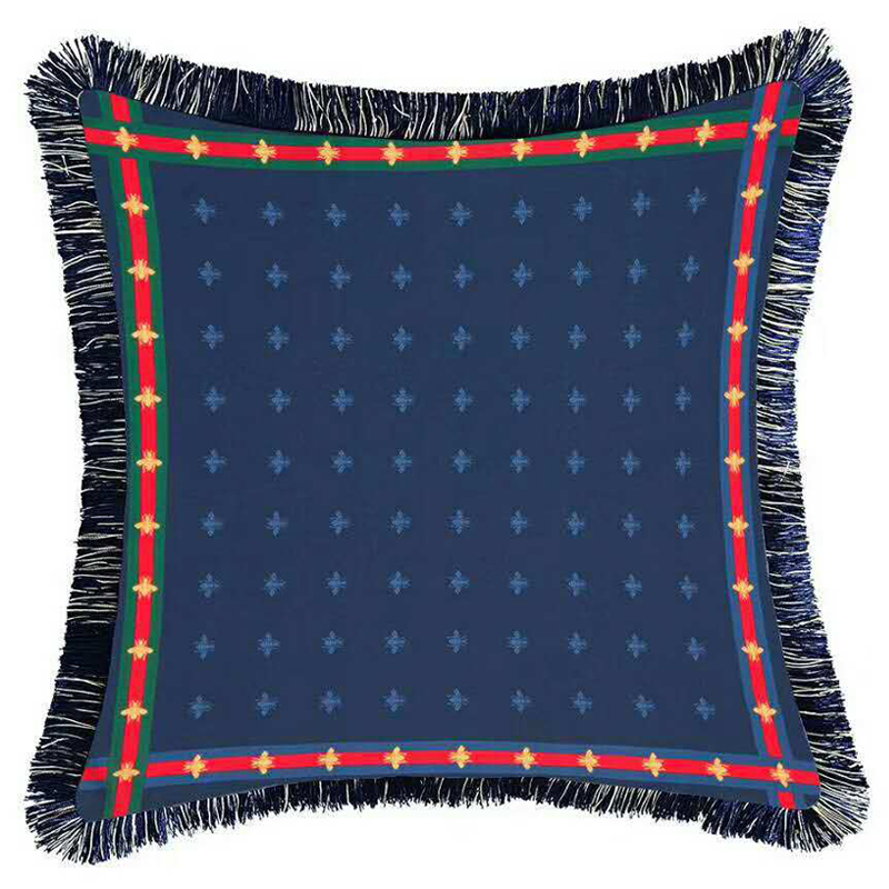 Декоративная подушка Cтиль Gucci Bee Pattern Blue Синий Декоративная подушка Cтиль Gucci Bee Pattern Blue Синий в Твери | Loft Concept