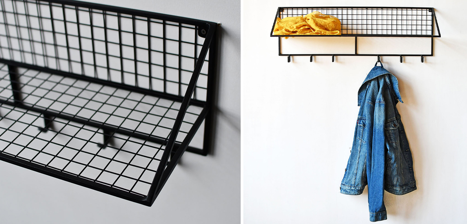 Вешалка с полкой Rhian Industrial Metal Rust Shelf Black - фото №1