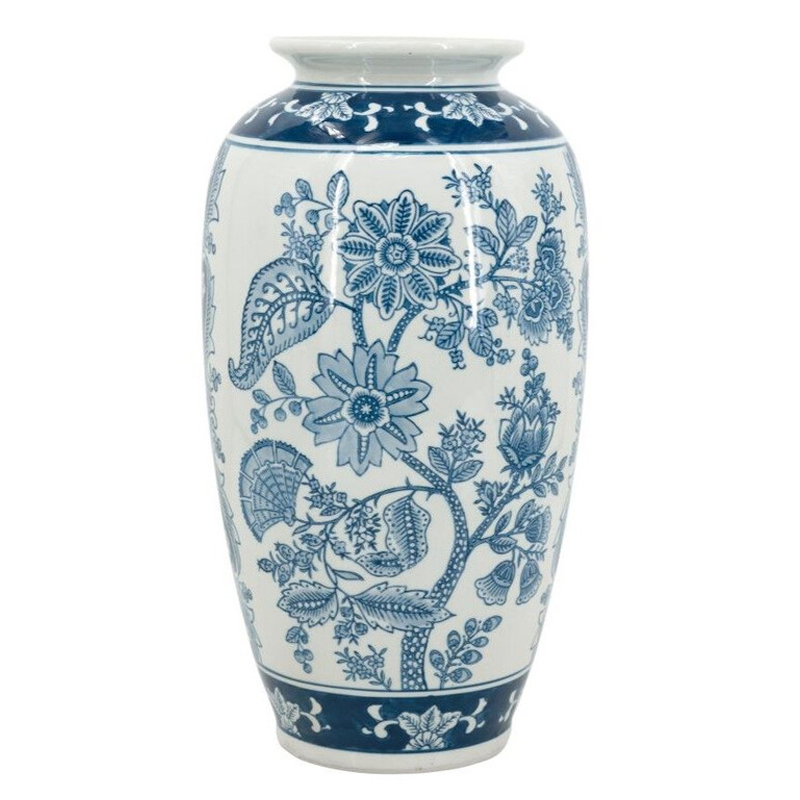 Ваза с синим цветочным орнаментом Blue & White Ornament Белый Синий Ваза с синим цветочным орнаментом Blue & White Ornament Белый Синий в Твери | Loft Concept