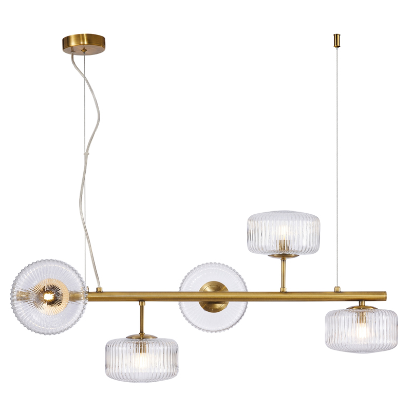 Люстра Blown Glass с прозрачными рельефными плафонами Латунь Прозрачный Люстра Blown Glass с прозрачными рельефными плафонами Латунь Прозрачный в Твери | Loft Concept