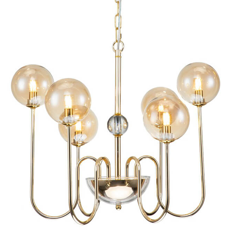 Люстра Sheiry Glass Ball Chandelier 6 Глянцевое золото Янтарный Люстра Sheiry Glass Ball Chandelier 6 Глянцевое золото Янтарный в Твери | Loft Concept