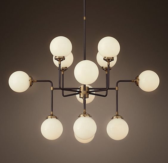 Люстра RH Bistro Globe Milk Glass 12-Light Chandelier Латунь Черный Белый Люстра RH Bistro Globe Milk Glass 12-Light Chandelier Латунь Черный Белый в Твери | Loft Concept