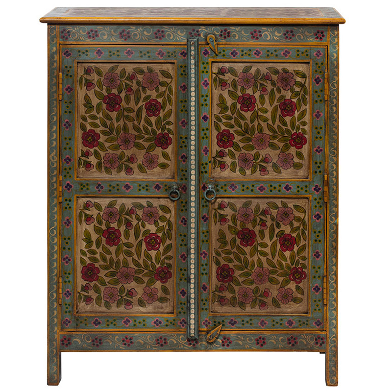 Деревянный комод с 2-мя дверцами ручная роспись Ophelia Flowers Chest of Drawers Бирюзовый Коричневый винтаж Бежевый Деревянный комод с 2-мя дверцами ручная роспись Ophelia Flowers Chest of Drawers Бирюзовый Коричневый винтаж Бежевый в Твери | Loft Concept