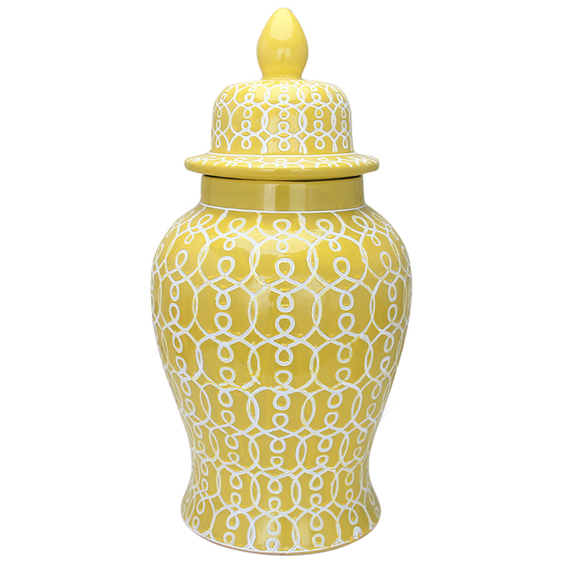 Ваза с крышкой Ceramic Yellow White Ornament Vase Желтый Белый Ваза с крышкой Ceramic Yellow White Ornament Vase Желтый Белый в Твери | Loft Concept
