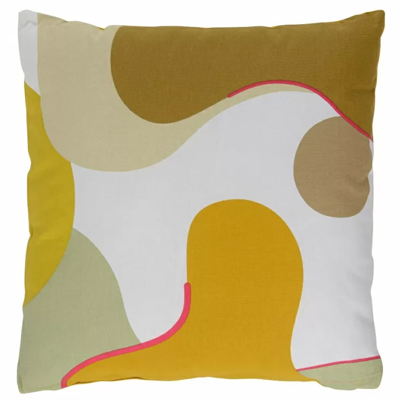 Подушка декоративная хлопковая горчичного цвета с абстрактным принтом Elysian Flow Sunset Горчичный в Твери | Loft Concept 