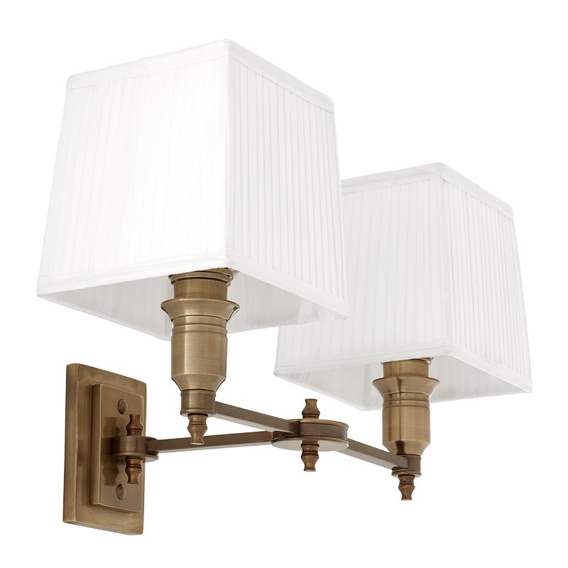 Бра Wall Lamp Lexington Double Brass+White Латунь Античная полированная Белый Бра Wall Lamp Lexington Double Brass+White Латунь Античная полированная Белый в Твери | Loft Concept