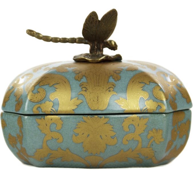 Шкатулка Box Gold on Blue Голубой пастельный Бронза Золотой Шкатулка Box Gold on Blue Голубой пастельный Бронза Золотой в Твери | Loft Concept