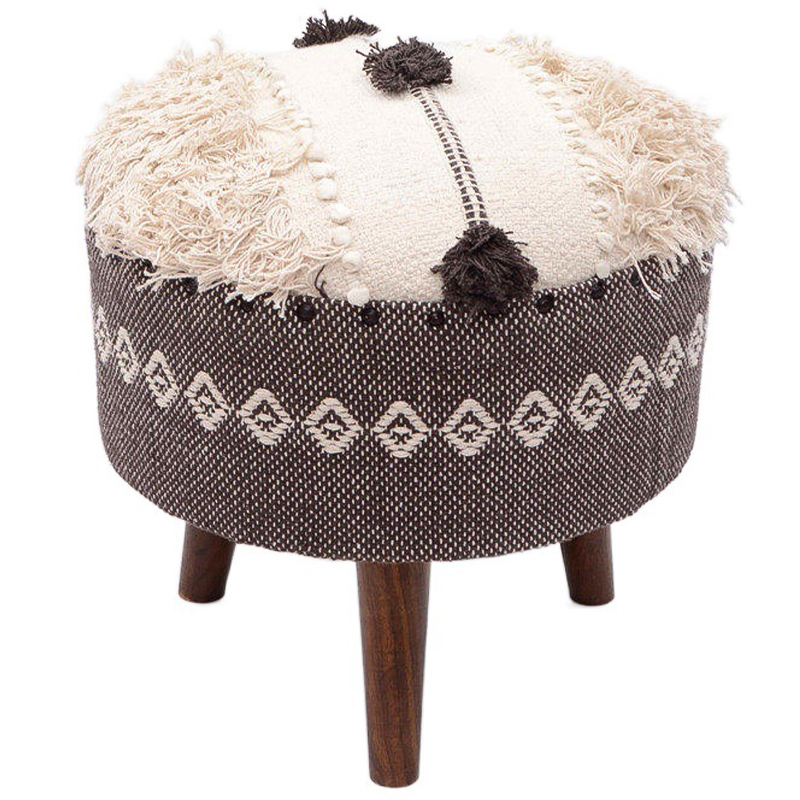 Пуф India Multicolor Brown Ornament Wood Pouf Коричневый Молочный Пуф India Multicolor Brown Ornament Wood Pouf Коричневый Молочный в Твери | Loft Concept