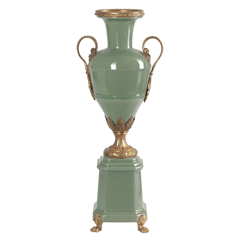Ваза зеленого цвета из фарфора на высокой подставке с бронзовыми ручками Eden Garden porcelain and bronze Зеленый Бронза Ваза зеленого цвета из фарфора на высокой подставке с бронзовыми ручками Eden Garden porcelain and bronze Зеленый Бронза в Твери | Loft Concept
