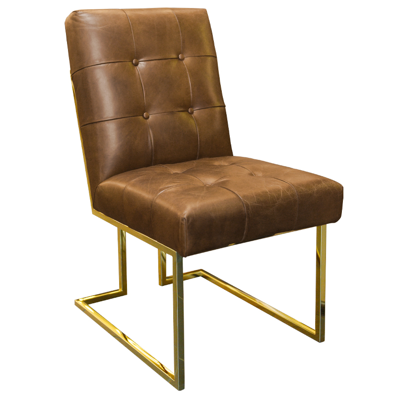 Кресло Alais Leather Armchair Коричневый Глянцевое золото Кресло Alais Leather Armchair Коричневый Глянцевое золото в Твери | Loft Concept