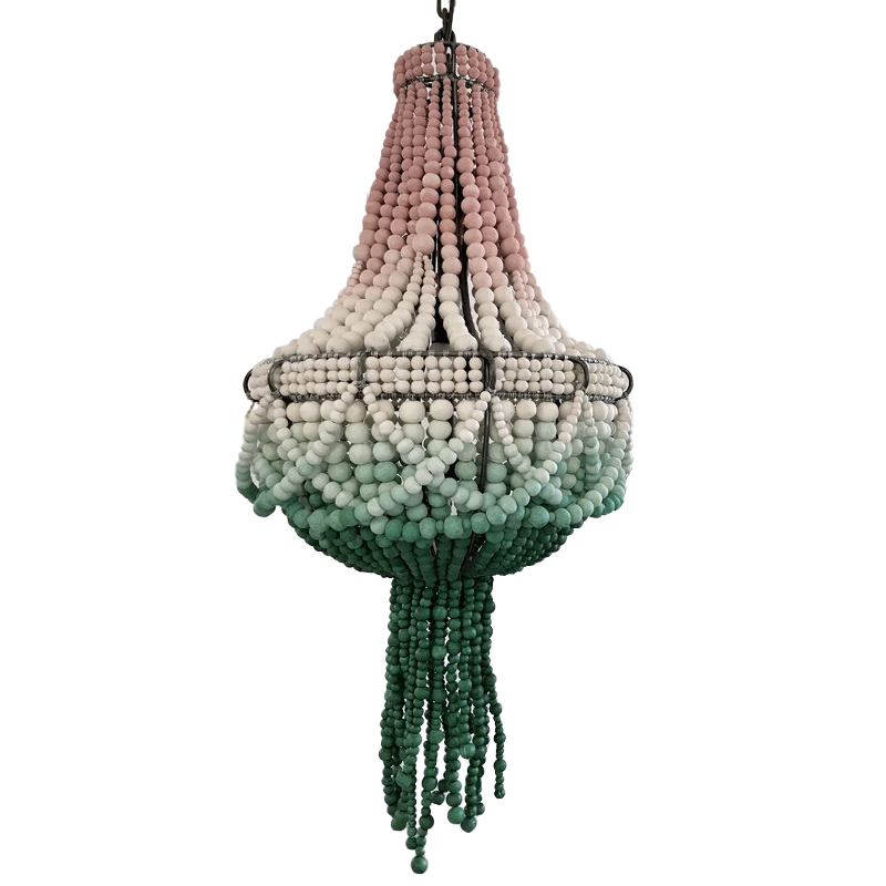 Люстра каплевидной формы с декором из круглых бусин Ombre Green Pink Chandelier Розовый Молочный Зеленый в Твери | Loft Concept 