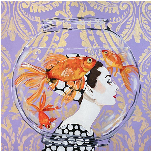 Картина Audrey Fishbowl on Lavender Damask Background Мульти Картина Audrey Fishbowl on Lavender Damask Background Мульти в Твери | Loft Concept