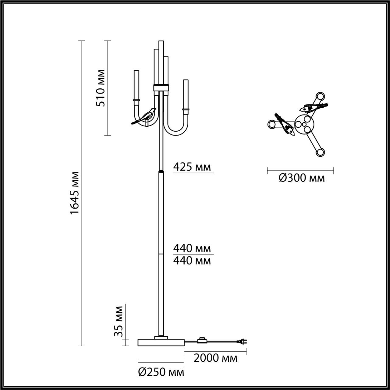 Торшер с 2-мя фигурками птиц на изогнутых прозрачных трубках Ganthea в Твери
