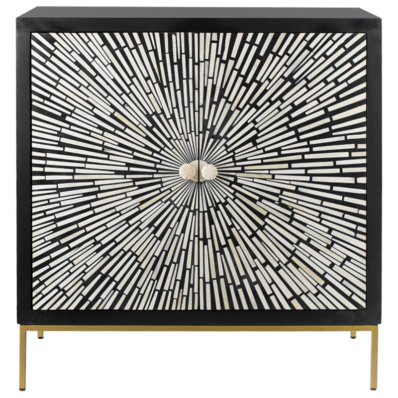 Комод с инкрустацией костью Bone Inlay White Rays black Черно-белый Черный Белый Золотой Комод с инкрустацией костью Bone Inlay White Rays black Черно-белый Черный Белый Золотой в Твери | Loft Concept