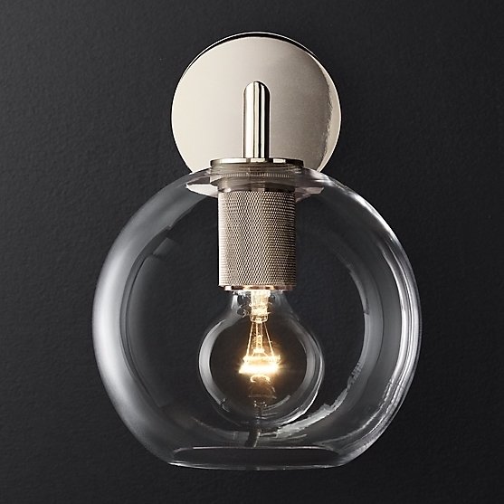 Бра RH Utilitaire Globe Shade Single Sconce Silver Прозрачное Стекло Никель Бра RH Utilitaire Globe Shade Single Sconce Silver Прозрачное Стекло Никель в Твери | Loft Concept