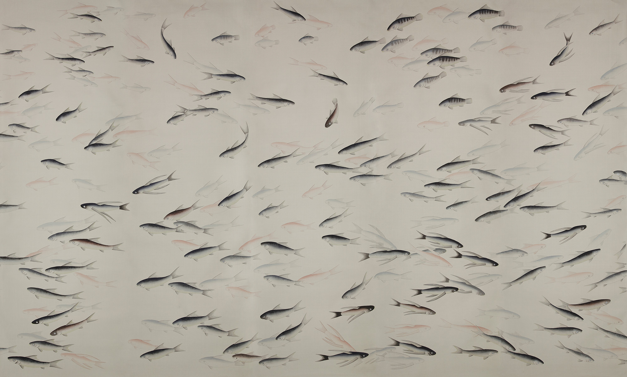 Обои ручная роспись Fishes Blue Pearl on Icefield dyed silk Обои ручная роспись Fishes Blue Pearl on Icefield dyed silk - постер Loft-Concept в Твери