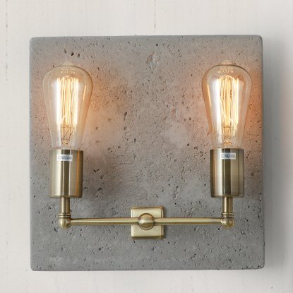Бра Concrete SocKet Double Bra Латунь Античная полированная Серый бетон в Твери | Loft Concept 