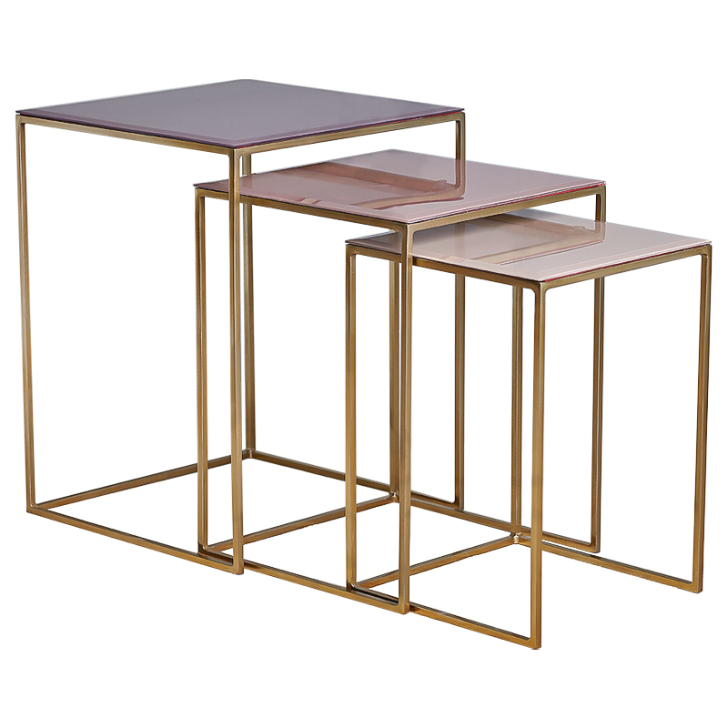 Комплект столиков Corbin Side Tables Золотой Розовый пастельный Дымчатая Роза в Твери | Loft Concept 