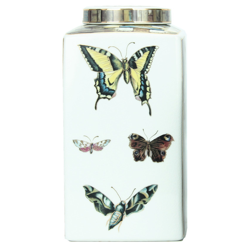 Ваза с крышкой Ceramic Flowers and Butterflies Vase Белый Мульти Ваза с крышкой Ceramic Flowers and Butterflies Vase Белый Мульти в Твери | Loft Concept
