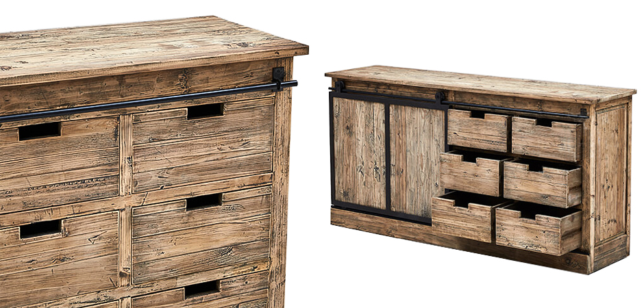 Комод с 6-ю ящиками и раздвижной дверцей лофт Ernesto Wood Commode Комод с 6-ю ящиками и раздвижной дверцей лофт Ernesto Wood Commode - Loft-Concept в Твери