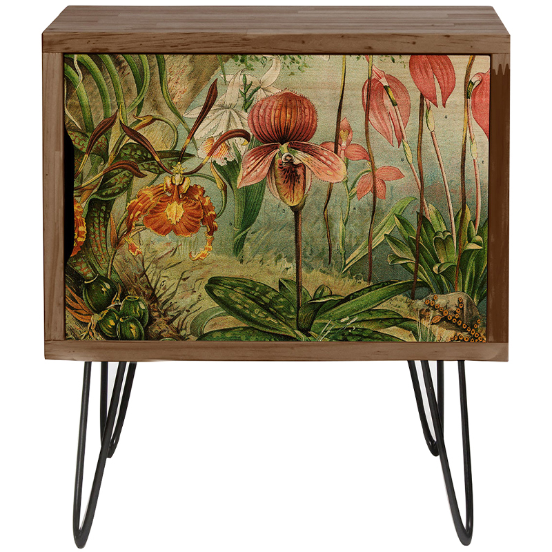 Тумба с цветочным изображением Floral Wood Nightstand 2 Коричневый Зеленый Красный Тумба с цветочным изображением Floral Wood Nightstand 2 Коричневый Зеленый Красный в Твери | Loft Concept
