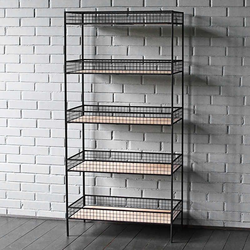Стеллаж Keith Industrial Metal Rust Rack Черный Древесина Стеллаж Keith Industrial Metal Rust Rack Черный Древесина в Твери | Loft Concept