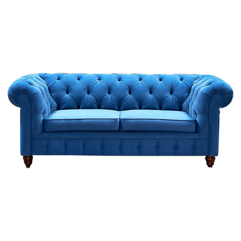 Диван Mini Kensington double blue velor Светло-синий Коричневый Диван Mini Kensington double blue velor Светло-синий Коричневый в Твери | Loft Concept