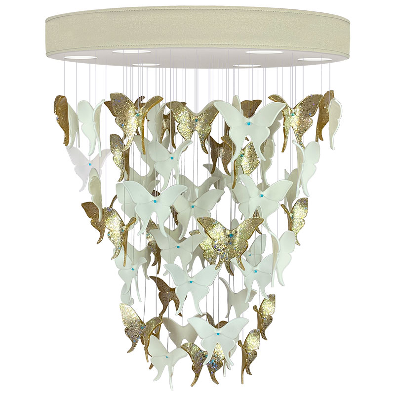 Люстра Золотые Бабочки Жемчужно-серая база Night Butterflies Chandelier Gold Бежево-серый Белый Золотой в Твери | Loft Concept 