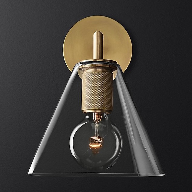 Бра RH Utilitaire Funnel Shade Single Sconce Brass Прозрачное Стекло Латунь Бра RH Utilitaire Funnel Shade Single Sconce Brass Прозрачное Стекло Латунь в Твери | Loft Concept