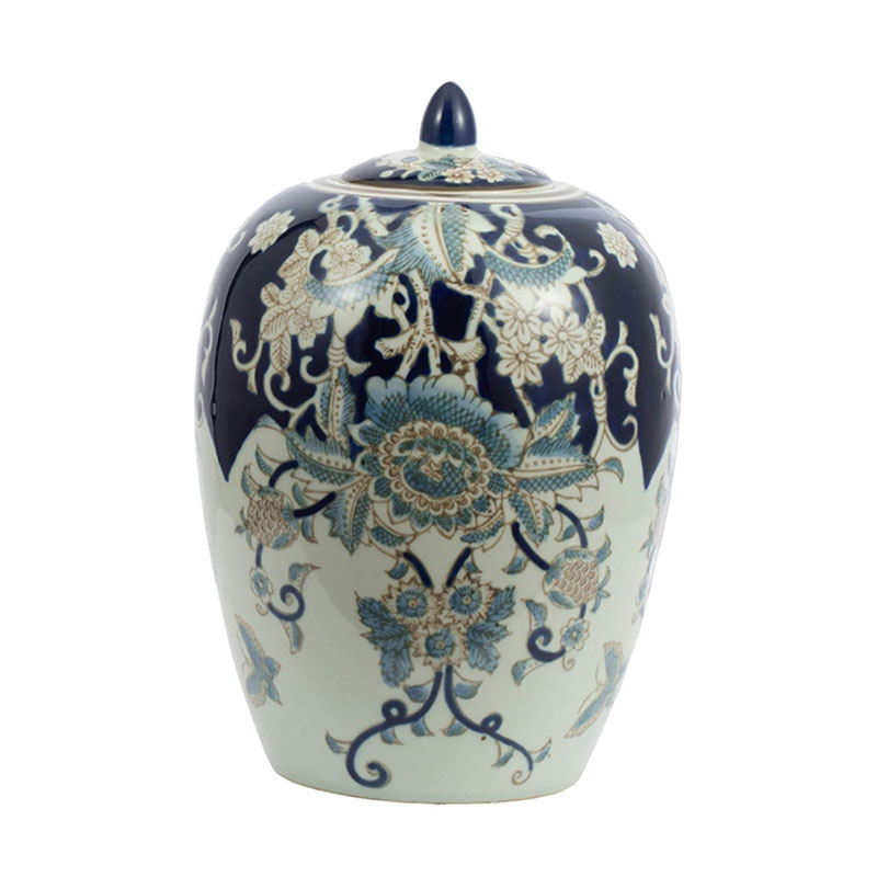 Ваза с крышкой Blue & White Ornament Vase barrel Белый Синий Ваза с крышкой Blue & White Ornament Vase barrel Белый Синий в Твери | Loft Concept
