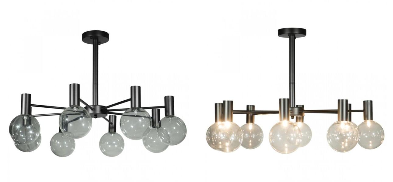 Люстра с дымчатым стеклом Smoke Glass BLACK 8 ламп - фото №1