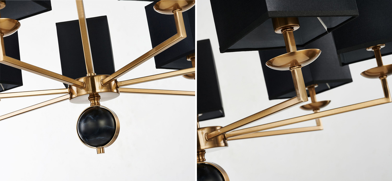 Люстра с черными плафонами и декором под мрамор QUATRO D79 см - фото №1